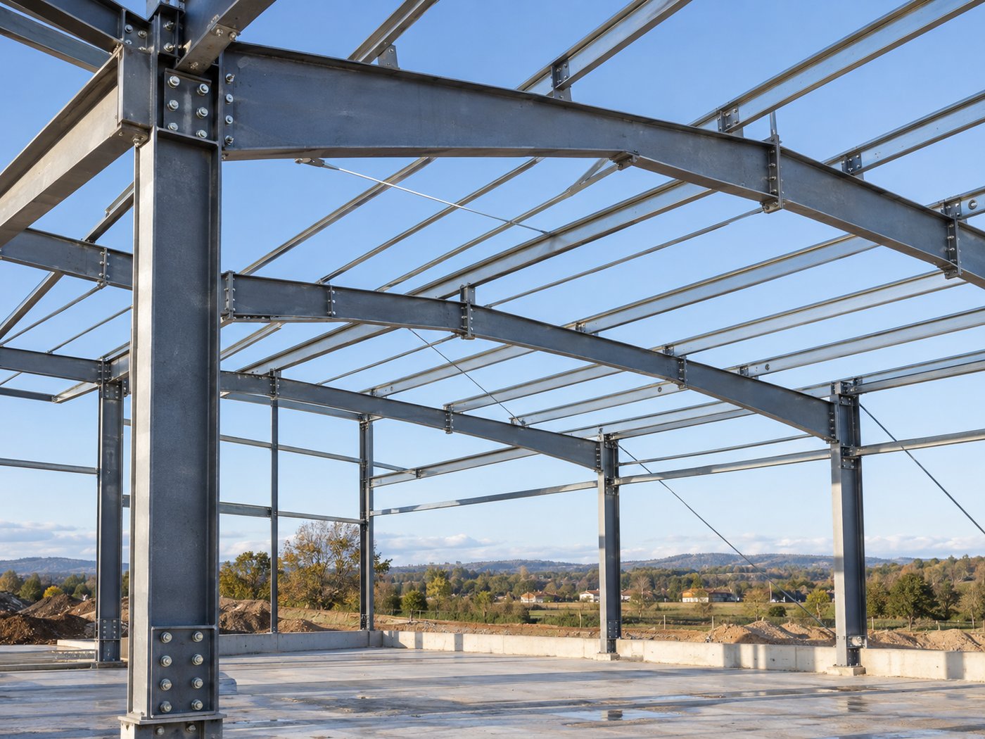 Portique en acier d’un bâtiment léger en construction