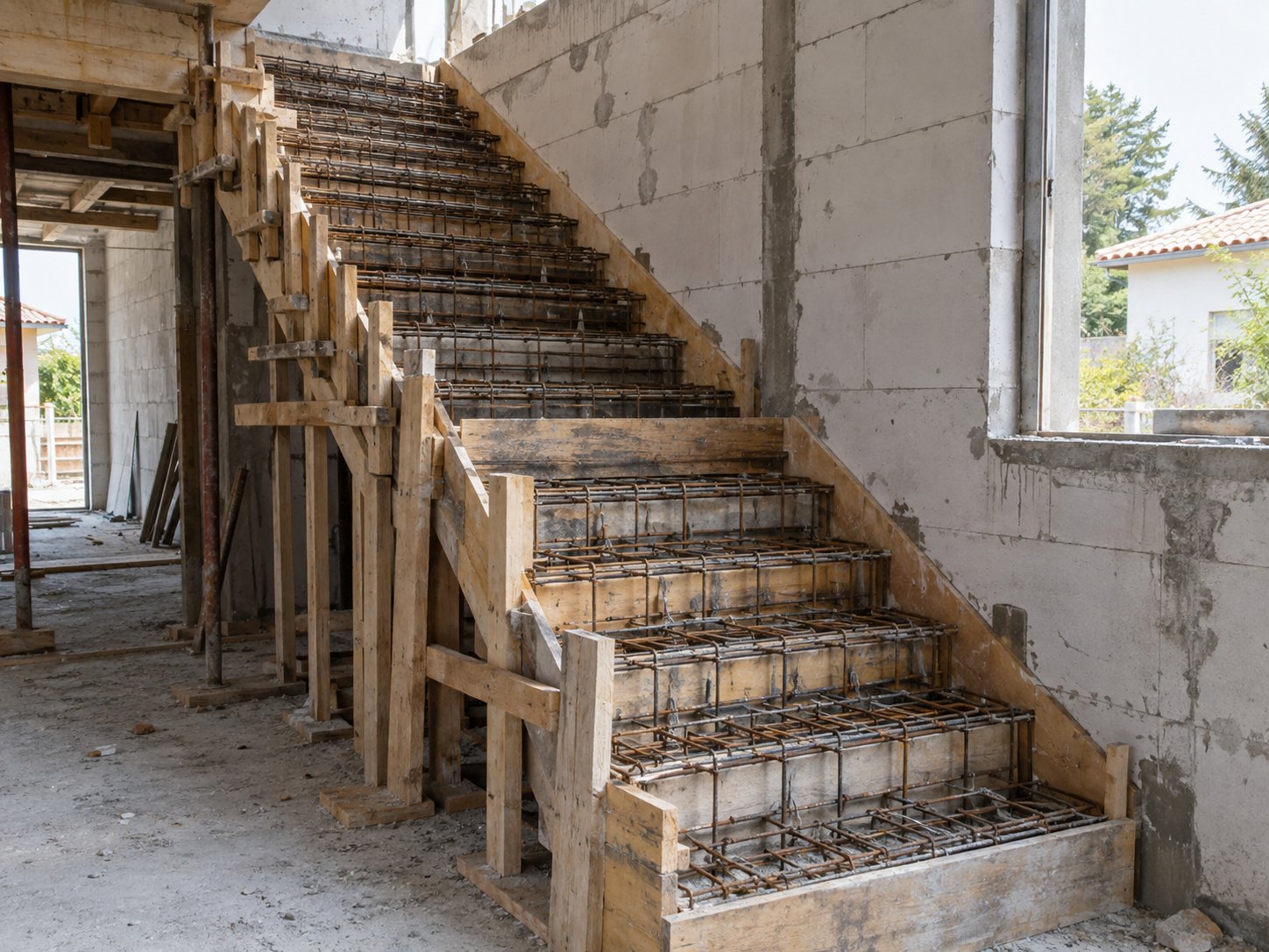 Coffrage et ferraillage d’un escalier en béton