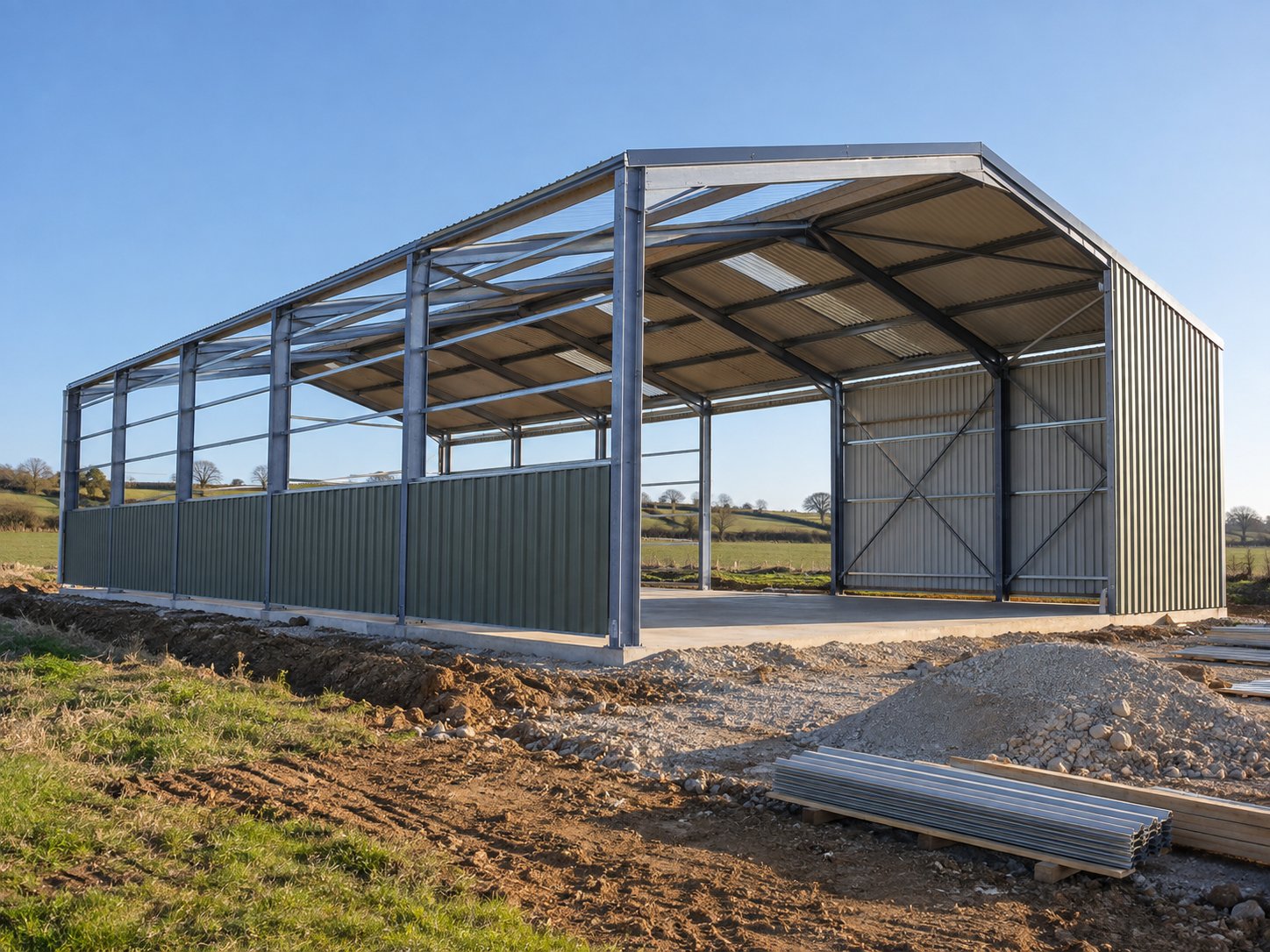 Hangar agricole à ossature métallique en construction
