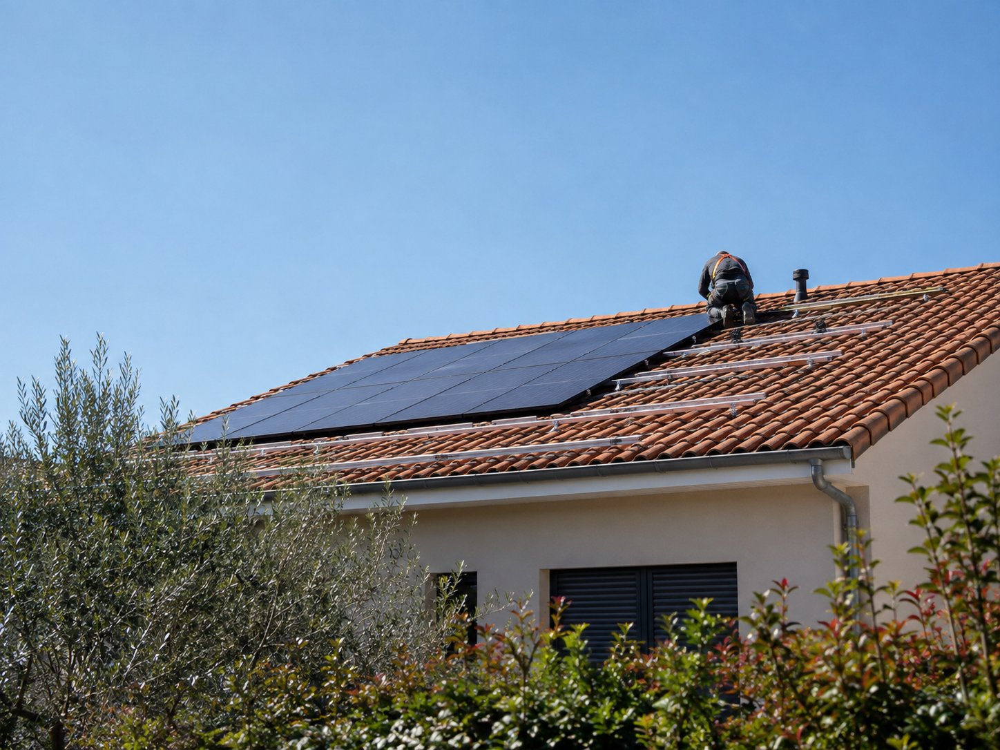 Installation de panneaux solaires sur une toiture en tuiles