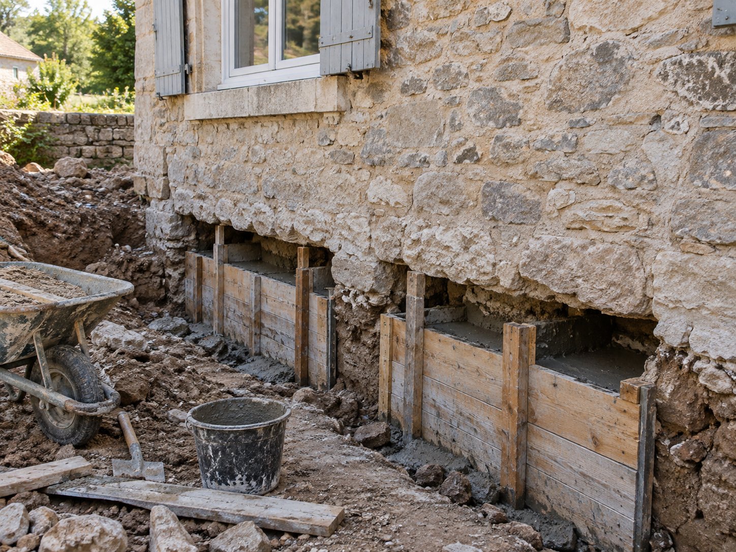 Reprise en sous-œuvre sous un mur ancien en pierre